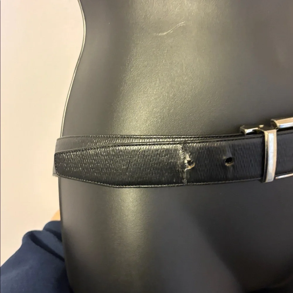 Tumi Black Leather Belt with Silver Metal Buckle